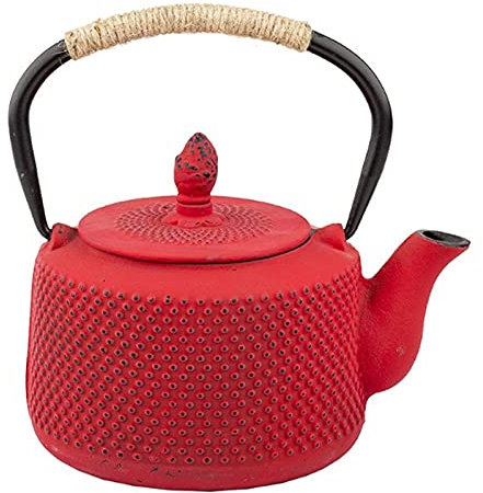 teapot Tea Pot Cast Iron Teapot with Infuser Filter Gas Stove Tea Kettle Metal Red Teapot Lifting Iron Kettle Kung Fu Tea Set 850M Tea Kettle (Color : Red)