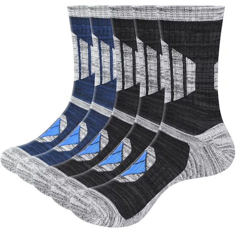 OUYJIA Mens Socks Wicking Cushioned Crew Walking Sports Socks Anti Blister Anti-Odor Work Sock For Men 7-10, Padded Safety Military Welly Boot Sock, Multipack, 5 Pairs