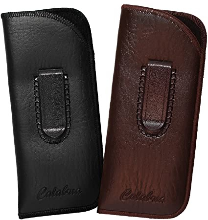 Calabria 2 Pack Soft Slip-In Eyeglass Case Pocket Clip PU Leather Black/Brown Men Women Glasses Pouch Holder Sunglasses Bag