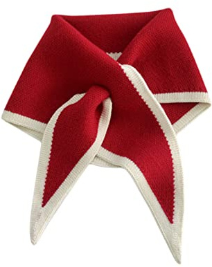 Meoliny Knit Triangle Neck Scarf Autumn Warm Scarf Winter Neck Warmer for Women Neckerchief Winter Shawl Warm Scarf,red
