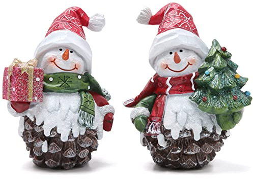 Hodao 2 PCS Christmas Pin Cones Snowman Decorations Xmas Snowman Figurines Winter Decor Handmade Figurines for Xmas Decor Gift - Christmas Party Home Decorations