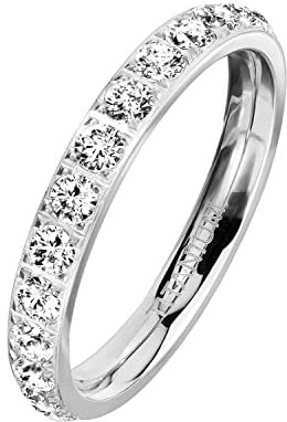Mianova Damen Ring Titan mit vielen Glitzer Kristallen Steinen Damenring Memory Band Bandring Ewigkeitsring Trauring Verlobungsring Fingerring Silber Größe 57 (18.1)