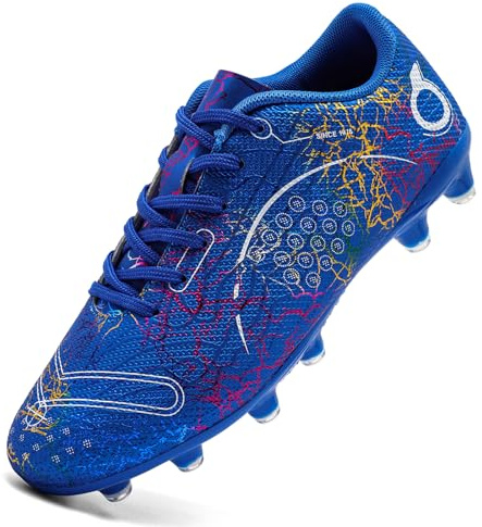 Dhinash Boys' Football Boots Kids Astro Turf Trainers Spikes Football Shoes Girls Cleats Soccer Shoes Junior Sports Outdoor Athletic Sneakers Unisex Blue 5UK