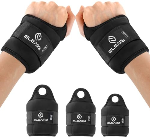 ELEAMY Wrist Weights with Thumb Loops Lock for Women & Men, 0.5lb*2/1lb*2/1.5lb*2/2lb*2/3lb*2,Premium Ice Silk Fabric,Comfortable & Tear Resistant for Walking,Running,Fitness and More（1lb*2 Black）