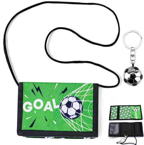 STSAIL Kinder Geldbeutel Jungs Fußball Motiv Kinder Portemonnaie Jungen Geldbeutel Kinder mit Fußball Schlüsselanhänger, Geldbörse Kinder Set Karten Brustbeutel für Teenager Jungs Mädchen