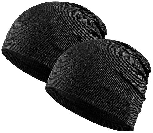 AXBXCX 2 Pieces Skull Cap, Fashion Skull Caps for Men Women - Cooling Summer Slouchy Beanie Wave Cap Thin Hat for Hiking Running Bicycle Cycling Black