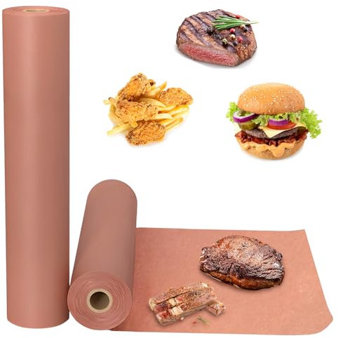 Vueinrg Lot de 2 rouleaux de papier kraft rose pour barbecue, fumoir, viande de poisson, cuisson parfaite de juteux (rouleau de 30 cm x 10 m)