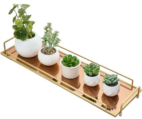 HAIGOUER Gold verspiegeltes Schminktablett Badezimmer Schminktisch Tablett Spiegel Lange Spiegeltablett für Kaffeetassen, Kosmetik, Parfums, kleine Pflanzen