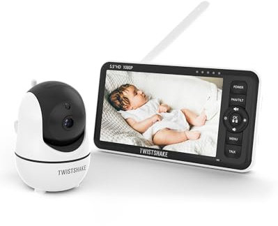 Twistshake Babyphone mit Kamera und Audio - 5.5 Zoll 1080p Full HD-Bildschirm | Zwei-Wege-Audiokommunikation - Raumtemperaturüberwachung - VOX - Nachtsicht | Bis zu 300 Meter Reichweite