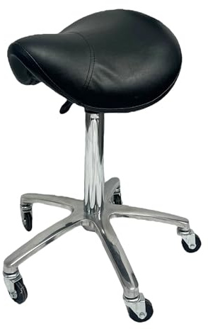 Eson Saddle Stool,Swivel,Ergonomic, Adjustable,Rolling,Black Saddle Stool Salon Beauty Stool PU Leather Hairdresser Stools to Sit On with Wheels for Spa Salon Manicure Barbershops (Classic)