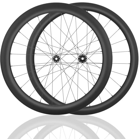 HZXQCVB 700C Fibre De Carbone Roues De Vélo De Route Axe Traversant Roues Avant Et Arrière Verrouillage Central Frein À Disque Moyeux 24H pour Cassette 8/9/10/11/12 Vitesses(60MM)