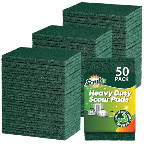 SCRUBIT Scouring Pads - Heavy Duty Scrub Pads for Cleaning Dishes - Non-Scratch - Reusable - Green (50, Green)