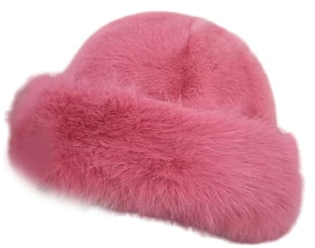 Baoblaze Winter Faux Fur Hat for Women Thick Cossack Hat Russian Hats Plush Faux Fur Winter Hats Womens Winter Furry Cap for Snowboard Ladies Women Girls,Pink