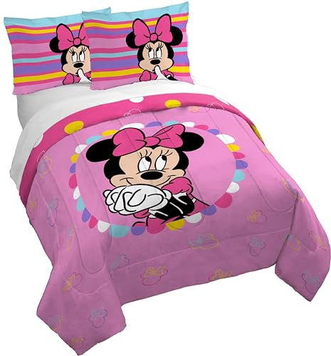 Jay Franco Duvet Cover Set – 3 Piece Comforter Cover and Sham Set, Super Soft Cozy Kids Bedding (Insert Not Included) Pink- Minnie Mouse, Full