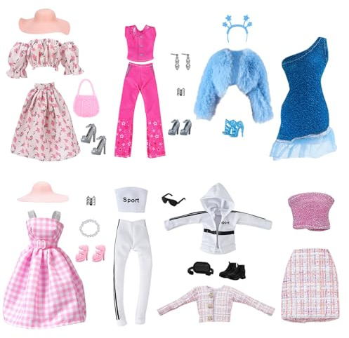 TYXHXTF 30Pcs Vêtements & Accessoires de Poupée, 6 Robes Mini Costume de vêtements, 5 Paires Chaussures, 13 Accessoires pour Poupée Fille de 11,5 Pouce