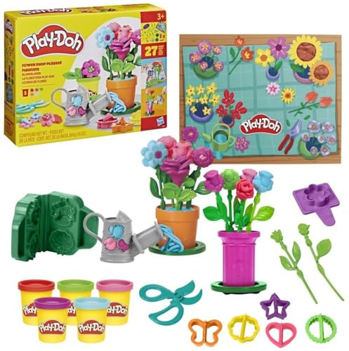 Play-Doh Flower Shop Playset, 27 Garden Toy Accessories, Easter Gifts for Boys and Girls, Kids Arts & Crafts, 3+ (Amazon Exclusive)