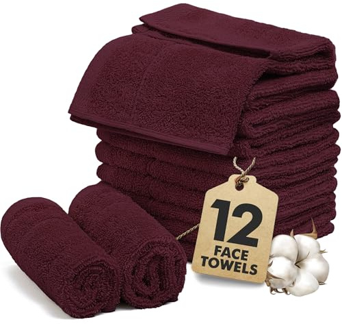 Novo Home Confezione da 12 asciugamani per il viso – 100% asciugamani in cotone (30 x 30 cm) – Flannelle morbide, ad asciugatura rapida e altamente assorbenti per bagno, spa, palestra – Bordeaux