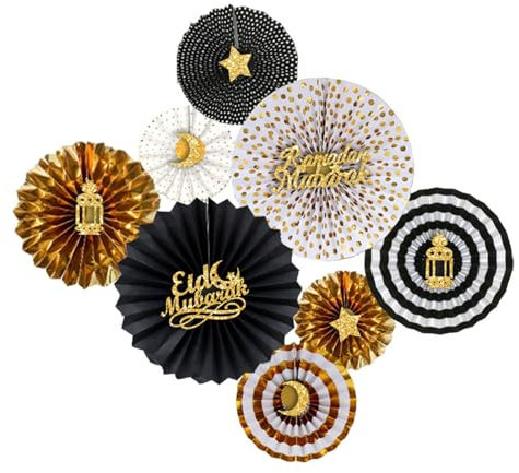 Qsvbeeqj 8 st elegant pappersfläkt set för ramadans och speciella evenemang Eid firande dekoration festival fester tillbehör