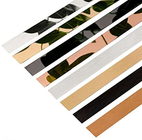 Profilo autoadesivo in acciaio inossidabile - Finitura a specchio/spazzolata for mobili, armadi, porte, mobili, lunghezza 5 m, diverse larghezze e colori, facile installazione fai da te(Blackbrushed,2