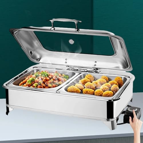 Aocay Chafing Dish Elettrico, 9L Scaldavivande Elettrico per Buffet in Acciaio Inox, Professionale ontenitore Scalda Cibo Temperatura Regolabile per Buffet, Ristoranti, Hotel(A,1/2 Pan)
