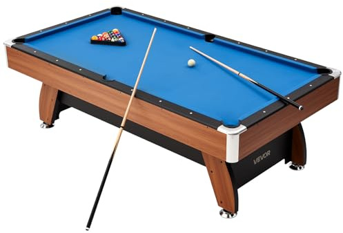 VEVOR Set Tavolo da Biliardo Pieghevole, 244 cm con Finitura in Legno, Portatile Tavolo da Gioco con Piedini Regolabili, Set Completo con Palline, Stecche, Rastrelliera, Gesso, Panno Blu