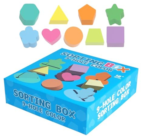 Juego de Clasificación de Formas Genérico | Caja De Encastre De Madera 9 Formas para Colores Y - Juego De Despertar Educativo Interactivo para Niños Niñas