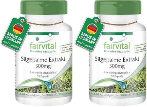 fairvital Estratto di palma nana 300 mg, 90 capsule, facili da deglutire, per 3 mesi, ALTO DOSAGGIO, VEGANO, con beta-sitosterolo (Confezione da 2)