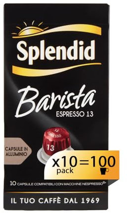 Splendid - Caffè Espresso Barista - 100 Capsula in Alluminio - Intensità 13 - Compatibili con Macchine Nespresso®* original - 10 Confezioni