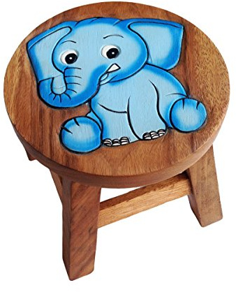 Collumino Child Seat Solid Wood Stool for Kids ~ Small Chair for Children (Blue Elephant)