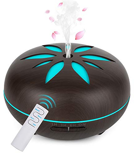 GeeRic Diffuseur d'Huile Essentielle 550ml, Ultrasonique Diffuseur Huiles Essentielles Electrique avec Télécommande 7 LED Changeantes Arrêt Automatique pour Chambre/Salon/Spa/Yoga Noir