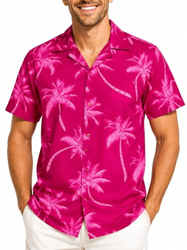 King Kameha Funky-Camisa-Hawaiana Hombre Manga-Corta Bolsillo-con-Hendidura Sombra Palmeras Elegante Unisexo