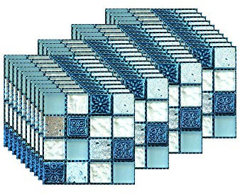 FBBULES 40PCS Mosaik Fliesenaufkleber für Küche und Bad, PVC Fliesensticker Mosaikfliesen Selbstklebend Fliesen Aufkleber Fliesenfolie wasserdichte Klebefolie (10 x 10 cm / 4 x 4 Zoll)