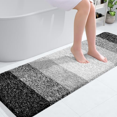 OLANLY Tappeto da bagno 140 x 50 cm, tappeto da bagno in microfibra extra morbido e assorbente, retro in gomma, ad asciugatura rapida, lavabile in lavatrice, per pavimento del bagno, vasca e doccia