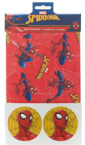 UK Greetings Marvel Spider-Man Geschenkpapier-Set enthält 2 Bögen und Geschenkanhänger
