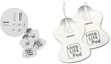 OMRON PocketTens es un potente dispositivo TENS portátil que cabe en la palma de la mano + Long Life HV-LLPAD-E Electrodos de recambio para las máquinas de electroestimulación