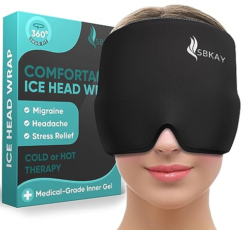 Comoda cuffia per emicrania, per alleviare il mal di testa, con design aderente a 360°, calotta in gel, terapia naturale del caldo o del freddo per mal di testa, tensione, occhi gonfi, stress, taglia