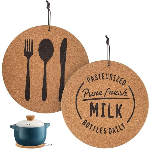 wugongshan Topfuntersetzer 2er Set, runde Korkuntersetzer Set, Kork Topfuntersetzer, Töpfe Untersetzer Hitzebeständig rutschfeste, für Töpfe, Pfannen, Teller, 19 cm Durchmesser