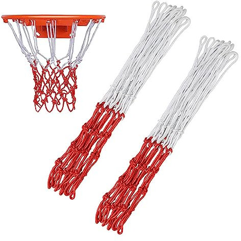 2 Stück Basketballnetz - Profi Basketball Netz, Ballnetz Netz für Basketballkorb, Korbnetz Outdoor Basketball Korb Netz (Rot + Weiß)
