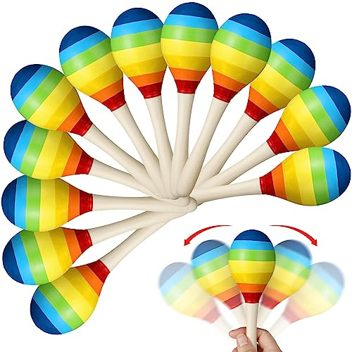 Boao 20 Pcs 7.87 Inch Maracas, Wooden Maraca Adult, Rainbow