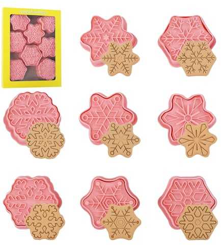 8 Piezas Cortador de Galletas Copo de Nieve,Cortador de Galletas de Navidad 3D,Cortadores de Galletas con Sellos Navidad,Moldes de Galletas Navideñas,Moldes Galletas Infantiles Navidad