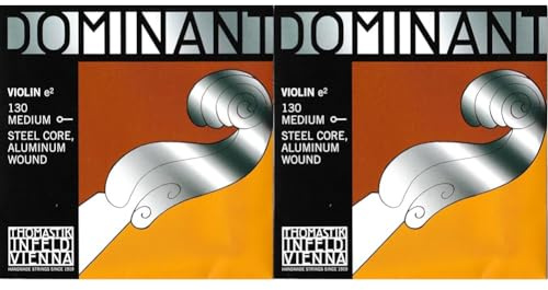 Thomastik Single string for Violin 4/4 Dominant - E-string steel core, Aluminium Wound, Medium, Ball End (Pack of 2)