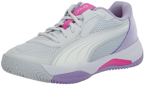 PUMA Shoes Damen Nova Court Pickleball Schuhe, Silver Mist-White-Vivid Violet, 9, 40 EU