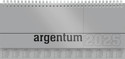 Zettler - Tisch-Querkalender 2025 argentum, 29,7x13,5cm, Bürokalender mit 112 Seiten, Monatsübersicht, Notizbereich, Mondphasen, Ringbindung und internationales Kalendarium