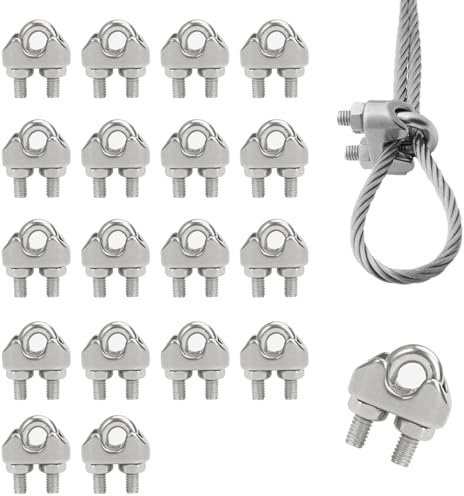 18 Piezas Abrazadera de Cable 3mm,M3 Abrazadera de Cuerda de Alambre, 3mm de Acero Inoxidable, Sujeta Cables, Tensor Cable Acero, Mosquetones Acero Inoxidable para Tendederos, Toldos, Cuerdas