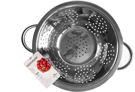 Fackelmann Colapasta Ø 24 cm, per scolare pasta, riso, verdure, materiale in acciaio inossidabile con base d'appoggio, lavabile in lavastoviglie, dimensioni Ø 24 x 11,5 cm