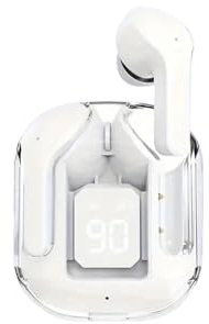 JCAKES ecouteurs Bluetooth sans Fil Écouteurs Bluetooth T2 Casque HiFi Transparent Affichage Numérique De Puissance Écouteurs Stéréo pour Xiaomies Casque Bluetooth(White)