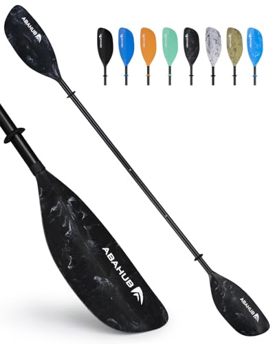 Abahub Remo Kayak Ajustable 210cm a 230cm Pala Doble de Aluminio para Kayak Bote de Remos Canoa Vástago de Aleación de Aluminio Cuchillas de Plástico Negro con Estampado de Ondas Blancas