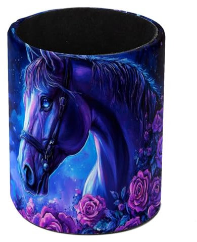 Anna Cowper Pot à crayons pour bureau, cheval, violet, rose, cuir synthétique, rangement pour stylos, stylos, pinceaux de maquillage pour bureau, chambre à coucher, maison