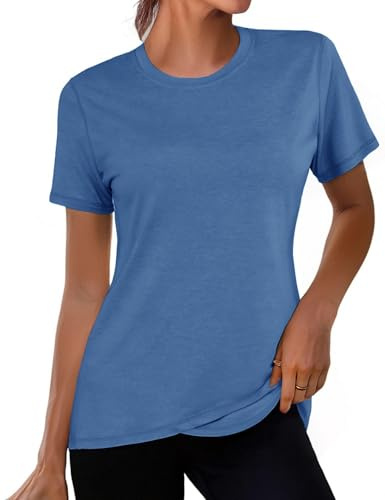 Gyabnw Gym Tops for Women UK Running Hiking Tshirt Sports Workout Clothes Short Sleeve Pilates Activewear A-Blue