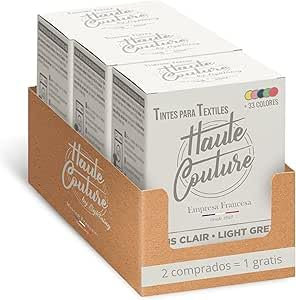 Haute Couture Grau Textilfarbe – 3x350g – Lichtgrau - Alles-in-Einem – Fertig zur Anwendung für Kleidung und Stoffe